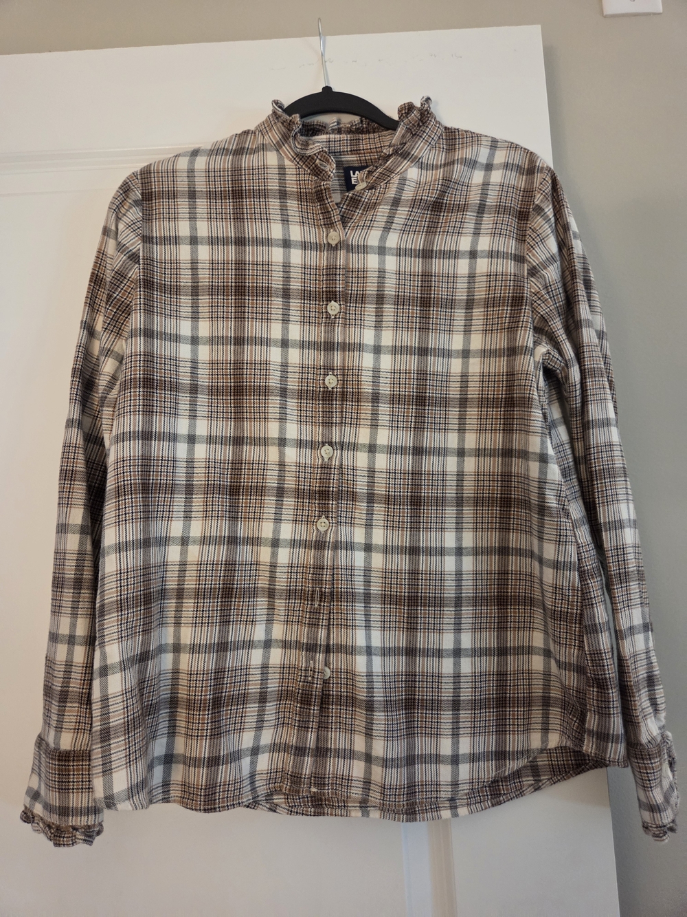 Lands' End Brown, Cream & Black Plaid Button-Up